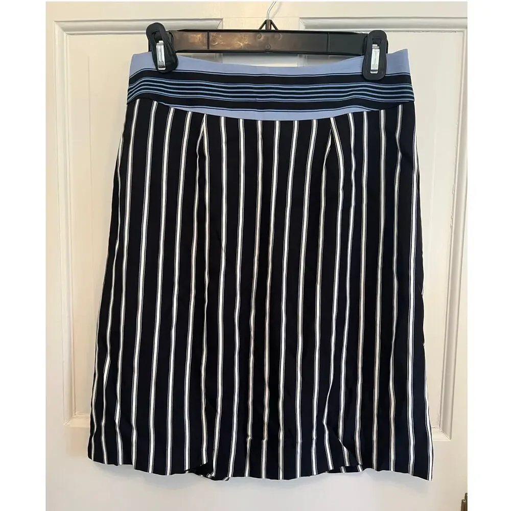 NEW Ann Taylor Loft Pinstripe Faux Wrap Skirt Black Blue Stripe Women's 2 P Work - Picture 2 of 13